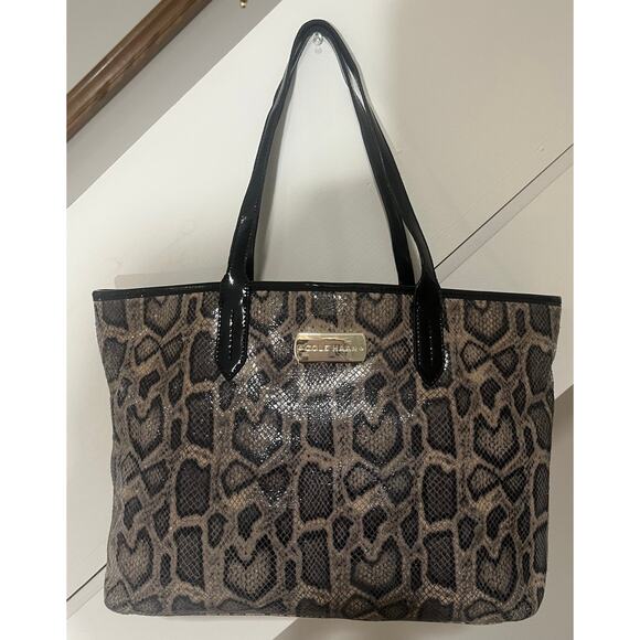 COLE HAAN Huntly Genuine Leather Python Snake Skin Tote + Wallet 2pc Set - Picture 2 of 12